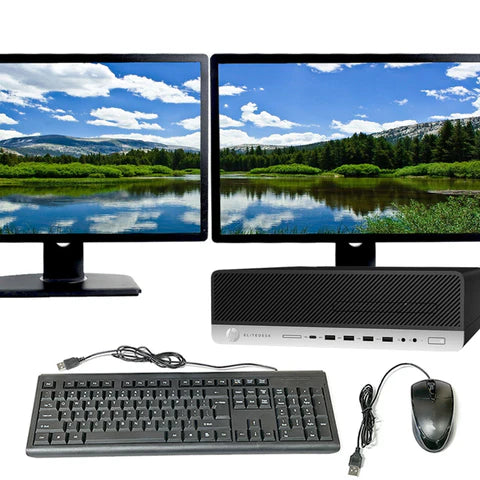 Performance Dual Monitor Desktop Bundle – HP EliteDesk i5-7500 8GB Win 11